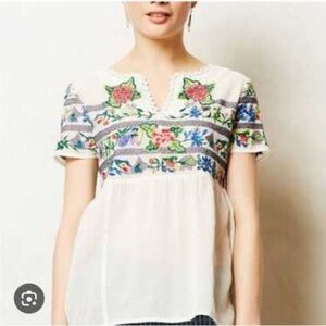 Vanessa Virginia Moineau Bouquet Embroidered Top/ Ivory Anthropologie